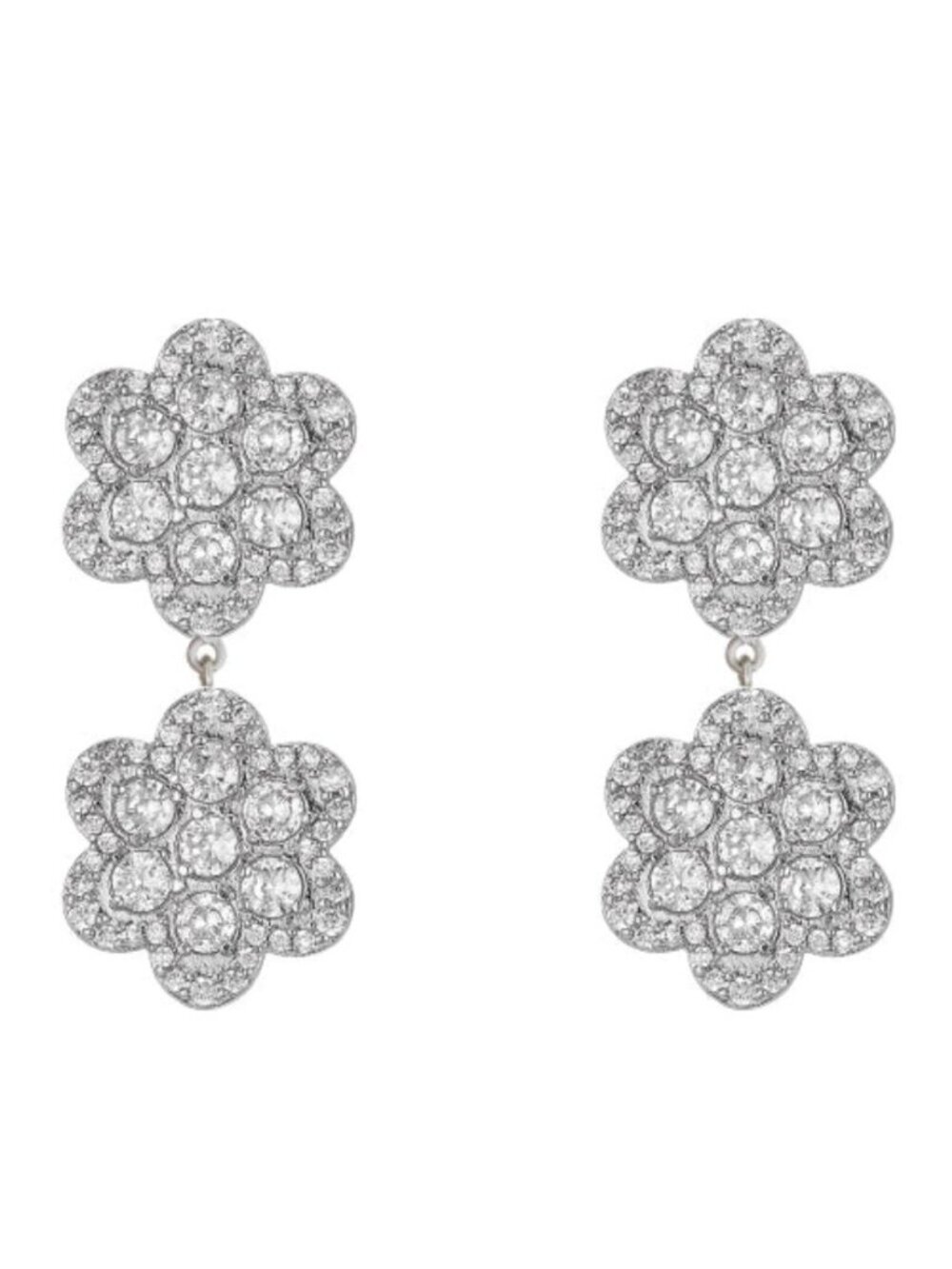 Asha Ashley McCormick Silver Crystal Flower Drop Earrings With Box & Pouch